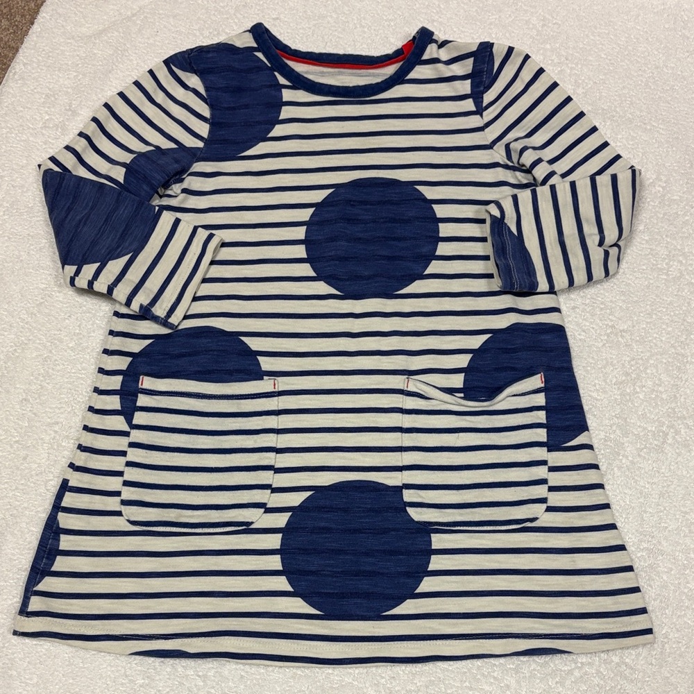 Mini Boden Navy and White Striped polka dot tunic Dress 6/7